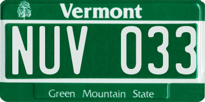 VT license plate NUV033