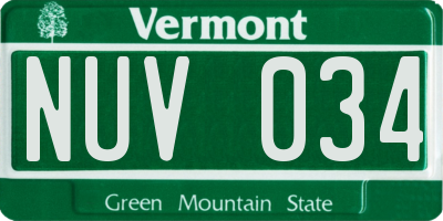VT license plate NUV034