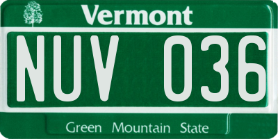 VT license plate NUV036