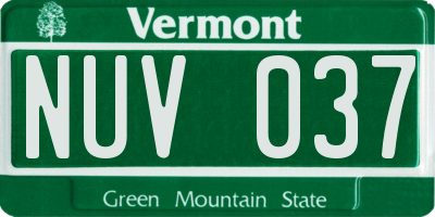 VT license plate NUV037
