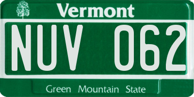 VT license plate NUV062