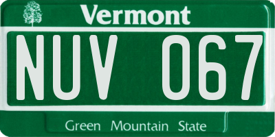 VT license plate NUV067