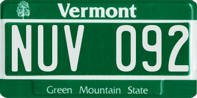 VT license plate NUV092