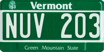 VT license plate NUV203