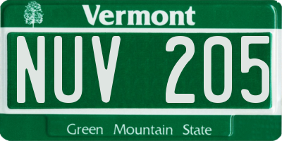 VT license plate NUV205