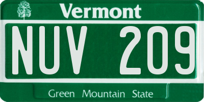 VT license plate NUV209