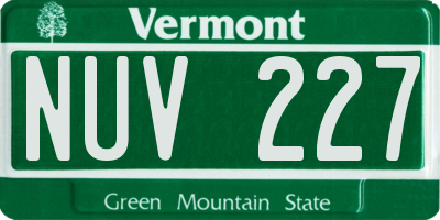 VT license plate NUV227
