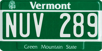 VT license plate NUV289
