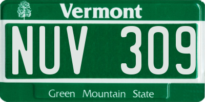 VT license plate NUV309