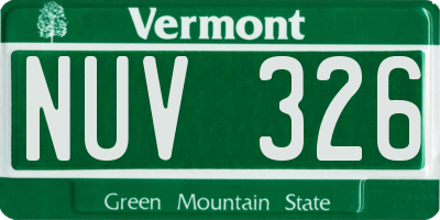 VT license plate NUV326