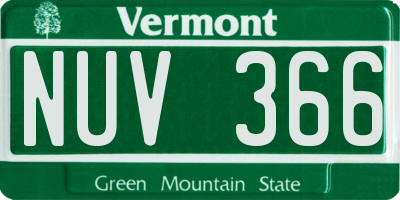 VT license plate NUV366