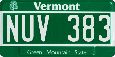 VT license plate NUV383
