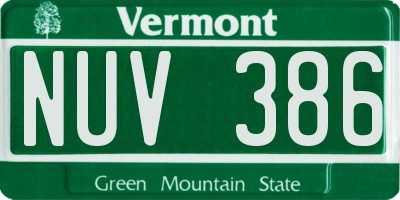 VT license plate NUV386