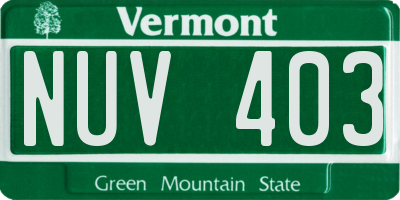 VT license plate NUV403
