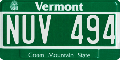 VT license plate NUV494