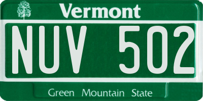 VT license plate NUV502