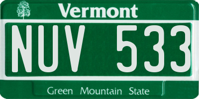 VT license plate NUV533