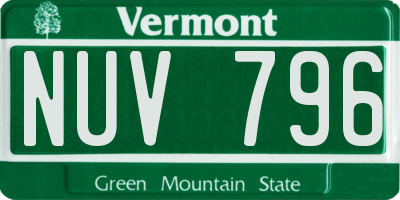 VT license plate NUV796