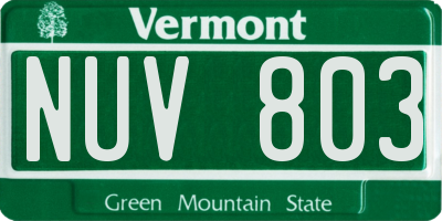 VT license plate NUV803