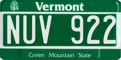 VT license plate NUV922