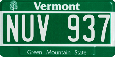 VT license plate NUV937