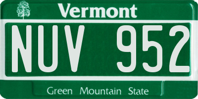 VT license plate NUV952