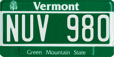 VT license plate NUV980