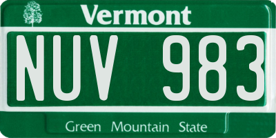 VT license plate NUV983