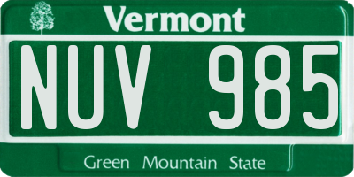 VT license plate NUV985