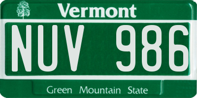 VT license plate NUV986