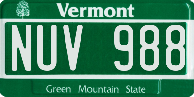 VT license plate NUV988