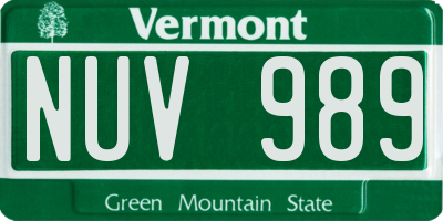 VT license plate NUV989