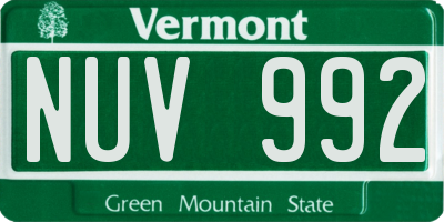 VT license plate NUV992