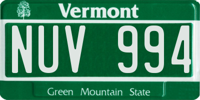 VT license plate NUV994