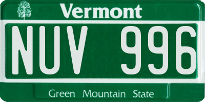 VT license plate NUV996