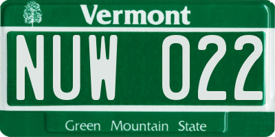 VT license plate NUW022