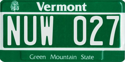 VT license plate NUW027