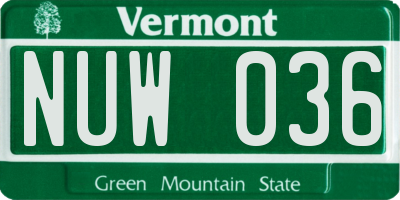 VT license plate NUW036