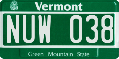 VT license plate NUW038