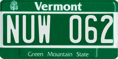 VT license plate NUW062