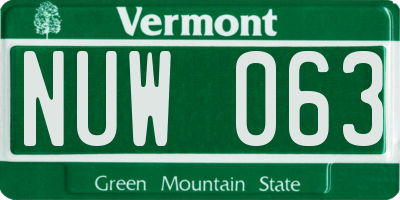 VT license plate NUW063