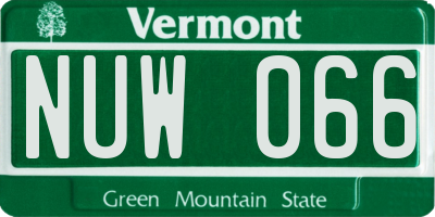VT license plate NUW066