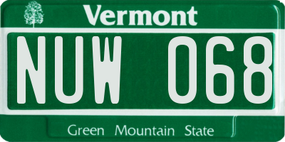 VT license plate NUW068