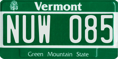 VT license plate NUW085