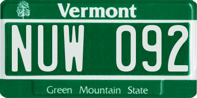 VT license plate NUW092