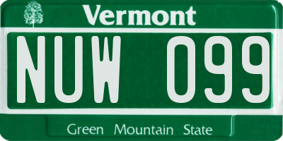VT license plate NUW099
