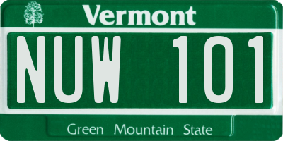 VT license plate NUW101