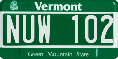 VT license plate NUW102