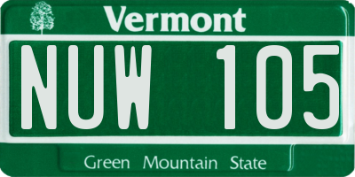VT license plate NUW105