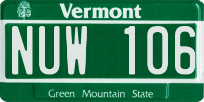 VT license plate NUW106